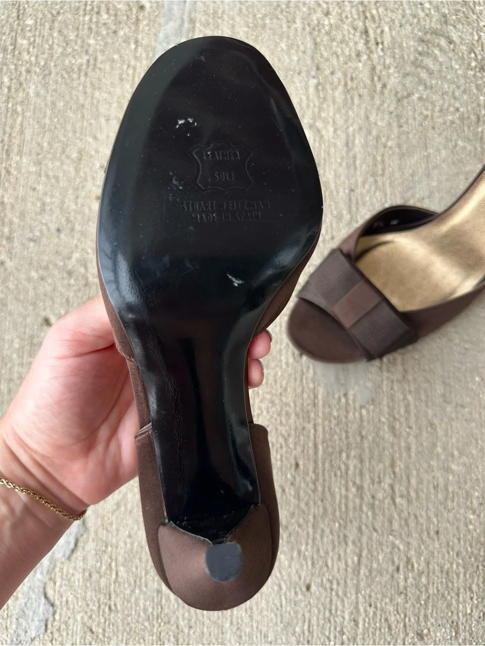 Stuart Weitzman Chocolate Brown Bow Peep-Toe High Heels - Size 7.5